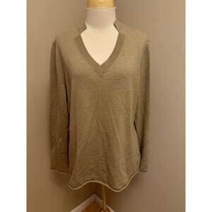 Lafayette 148 V-Neck Long Sleeve 100% Wool Sweater Camel Brown Sz XL